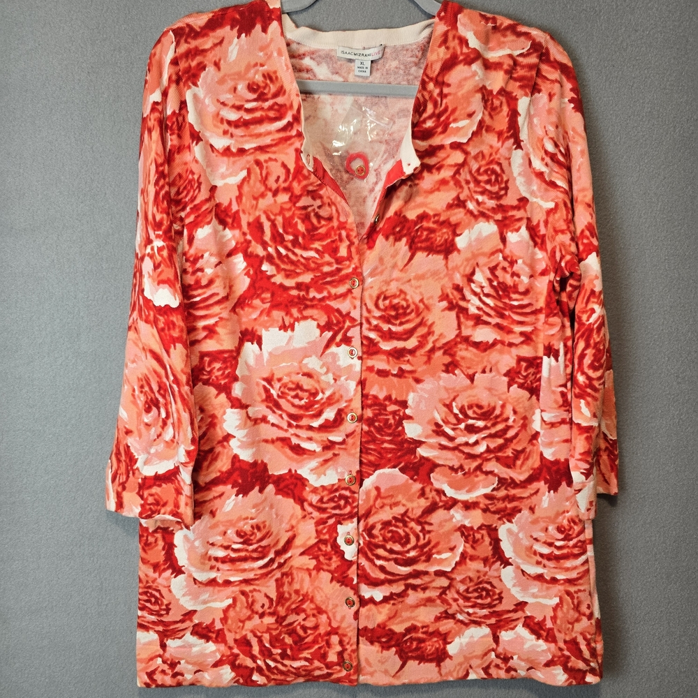 Isaac Mizrahi Live Floral Red and Pink Cardigan XL